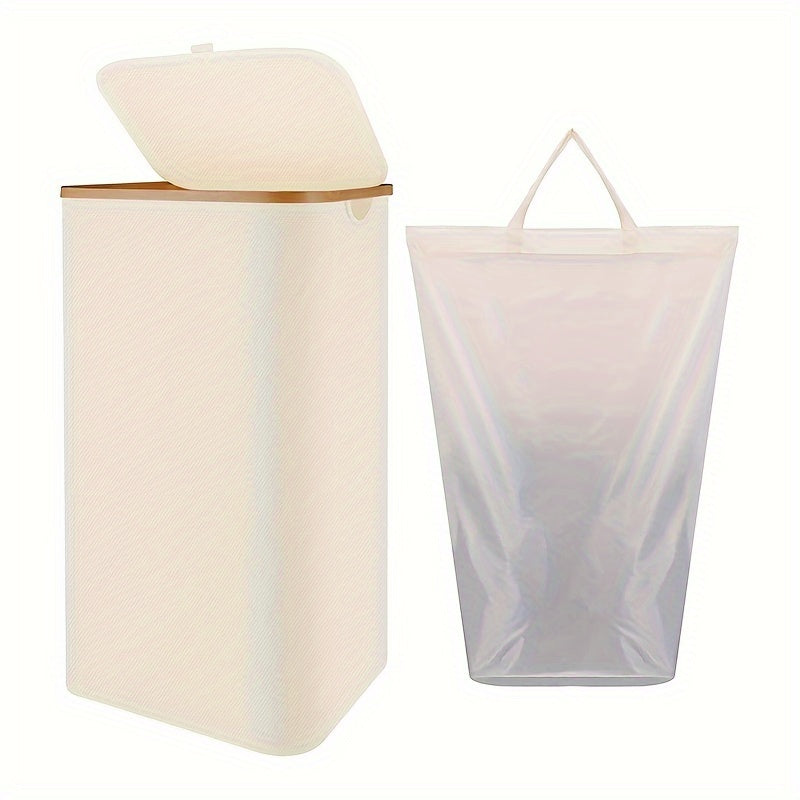 Foldable 100L Laundry Basket with Lid and Liner Grey Black for Bedroom Bathroom Dorm