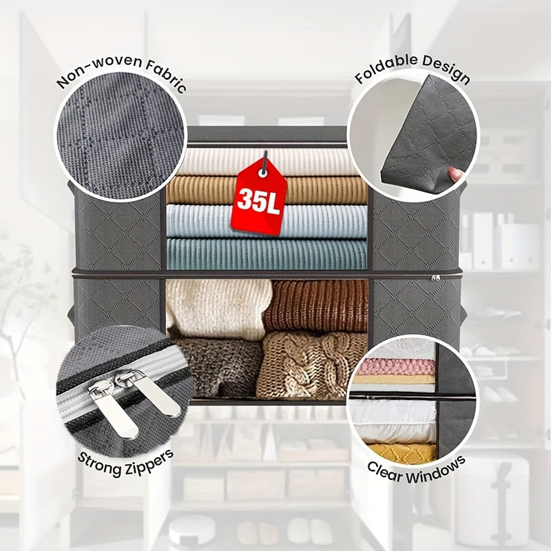 Set of 6 Fabric Under-Bed Storage Bags Waterproof Flip Top Reinforced Handle for Clothing Linens