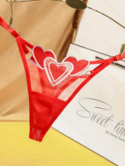 Women's Red Lace Thong with Sheer Mesh, Low-Rise, Breathable Lingerie