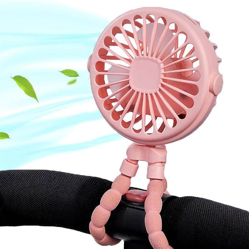 Mini USB Rechargeable Fan with Octopus Design 3 Speeds Hanger Stand for Stroller Outdoor Desk