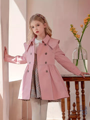Girls Trench Coat Autumn Winter Princess Style Woven Polyester Tailored Waist