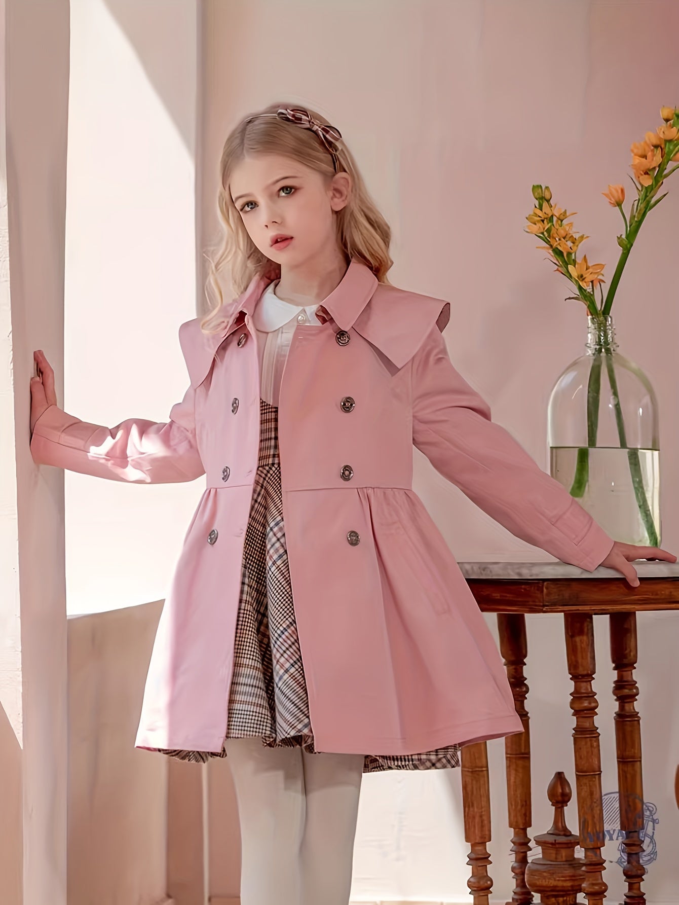 Girls Trench Coat Autumn Winter Princess Style Woven Polyester Tailored Waist