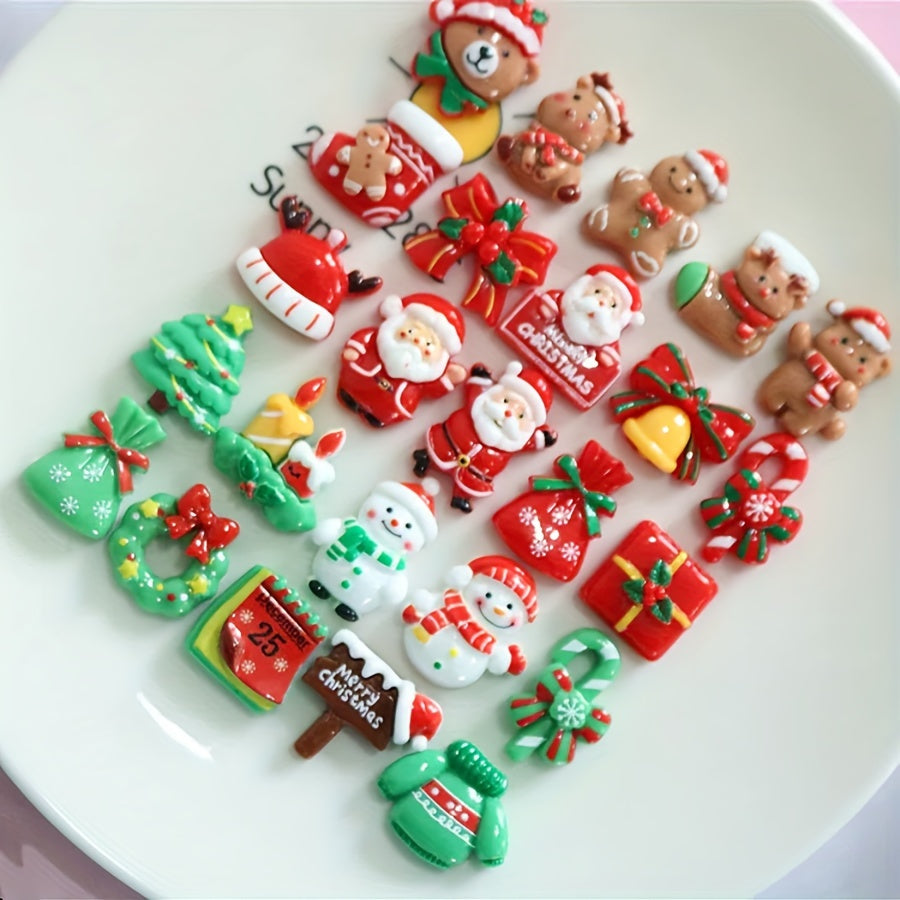 Set of 10 Christmas Refrigerator Magnets with Santa Snowman Tree Holiday Decor