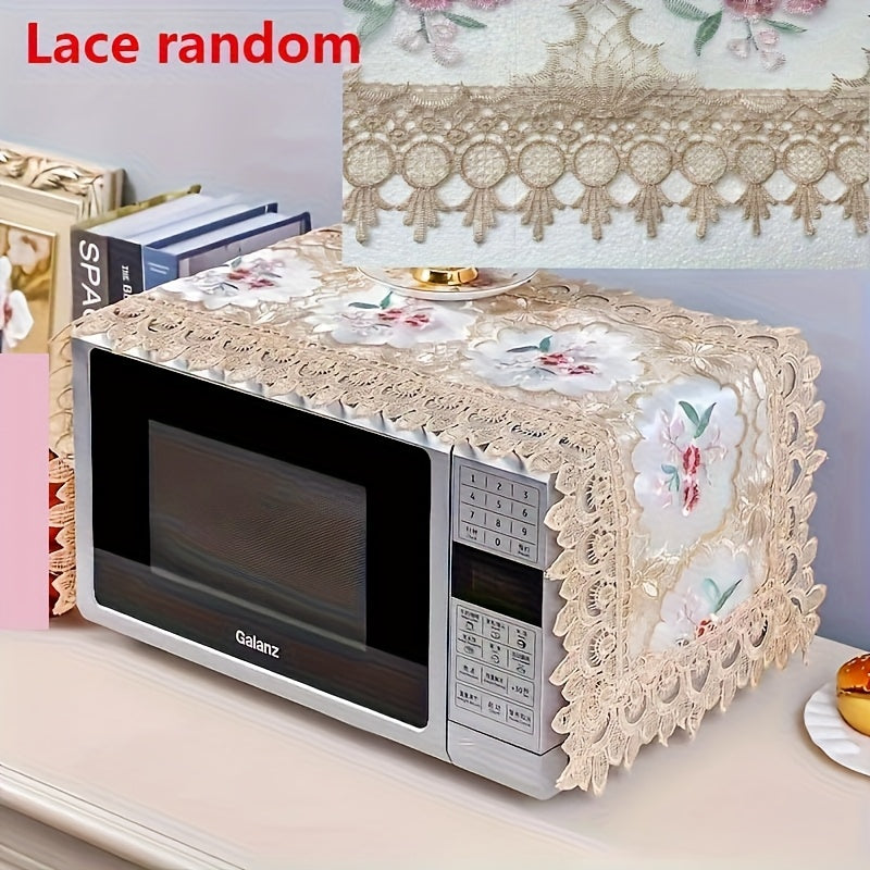 Yevropa uslubidagi dantel mikroto'lqinli pechka qopqog'i, polyester changdan himoya qiluvchi, gullar dizayni bilan, batareya talab qilinmaydi. mikroto'lqinli ovqat qopqog'i