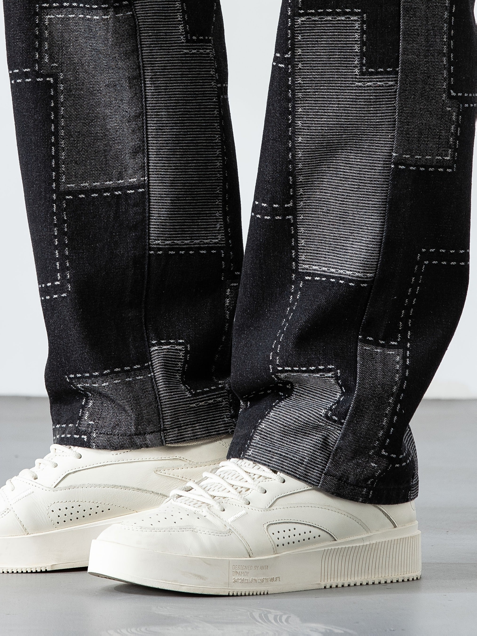 Мужские повседневные джинсы с клетчатым узором, прямой крой, свободный фасон, для всех сезонов, увеличенный размер