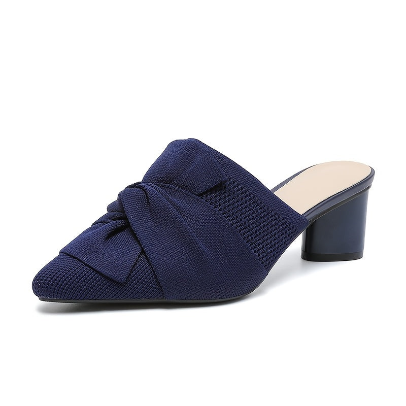 Women’s Pointed Toe Pumps Solid Color Fabric Slip-On Mid Heel Durable Sole