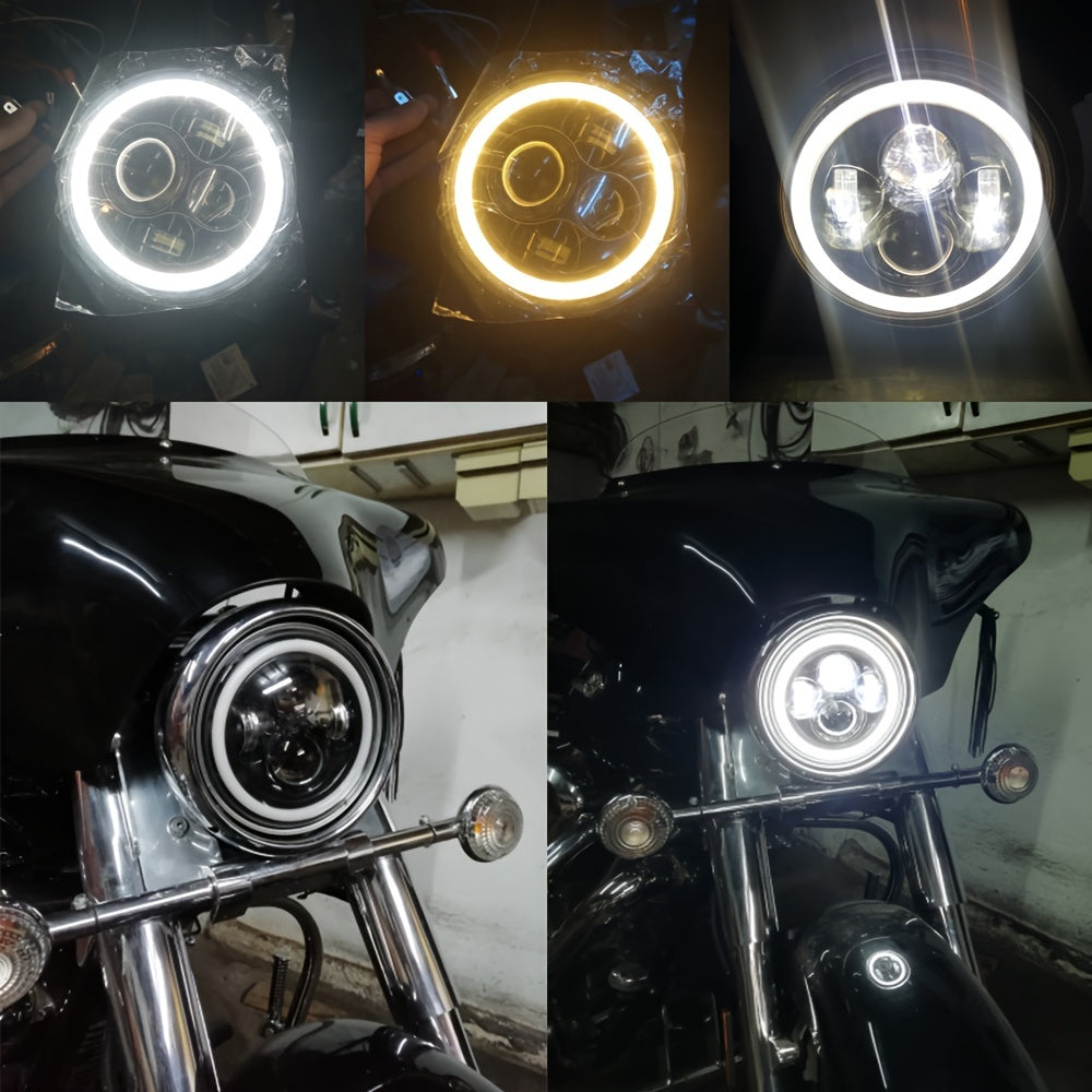 17.78 cm Round LED Headlight 4-Bulb Dual-Color Angel Eye 12V 3000+ Lumens Off-Road Vehicle
