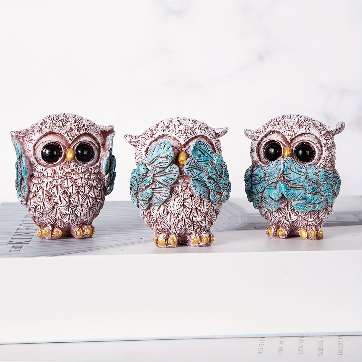 Set of 3 European-Style Owl Figurines for Home Decor, Office, Wine Cabinet