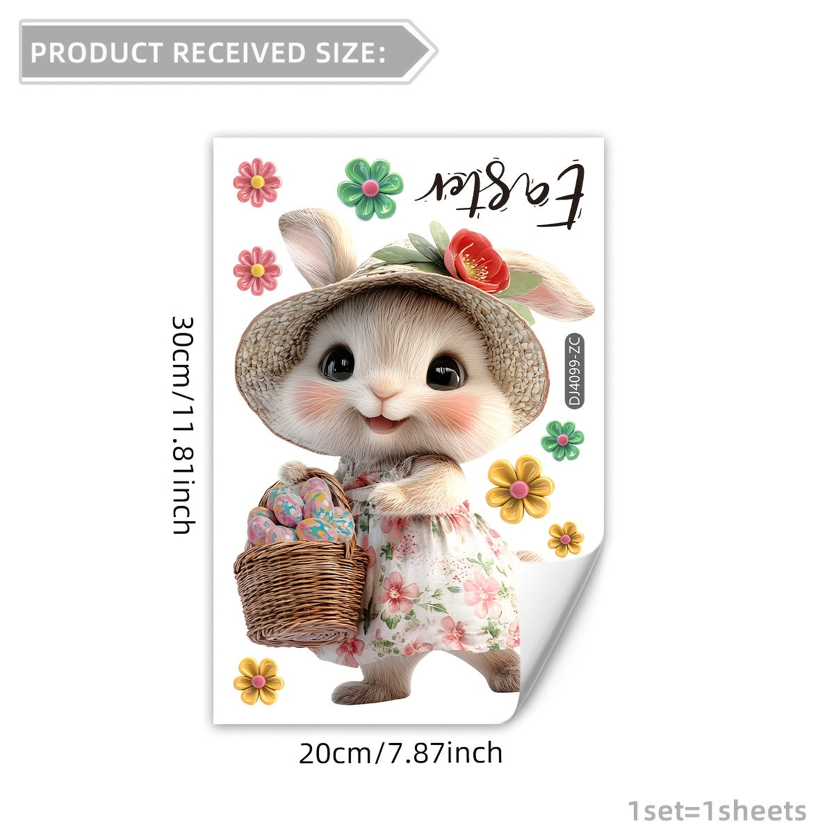 Paskha quyon va tuxumlar gullli deraza yopishtirishi 20x30cm qayta ishlatiladigan PVC yopishtiruvchi bezak