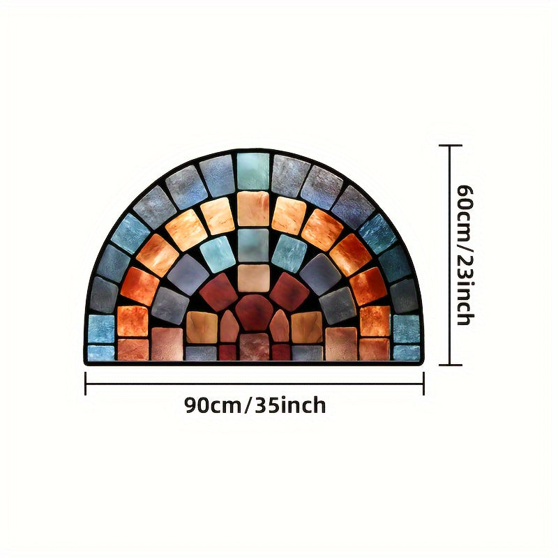 Vibrant Mosaic Stone Print Door Mat Thick Non-Slip Soft Velvet for Porch and Living Room