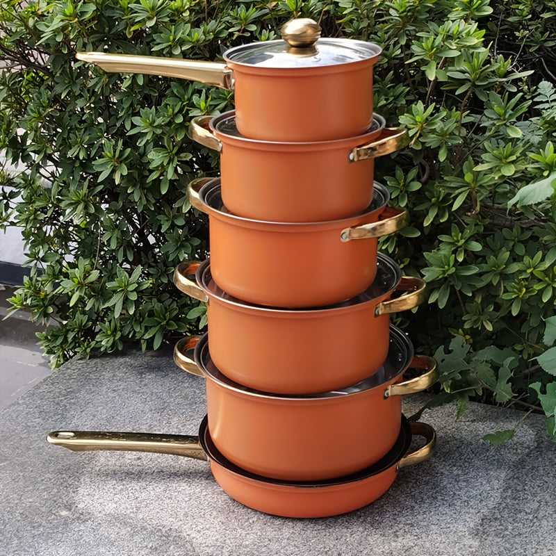 Durable Stainless Steel Cookware Set with Non-Stick Soup Pot Frying Pan