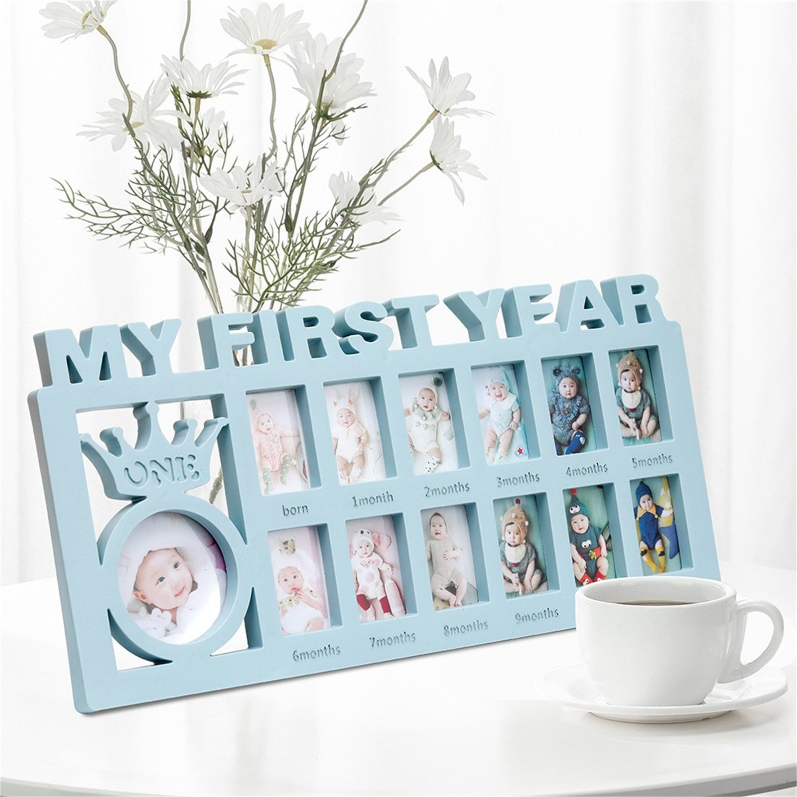 12-Month Baby Growth Record Photo Frame Plastic Milestone Keepsake Gift