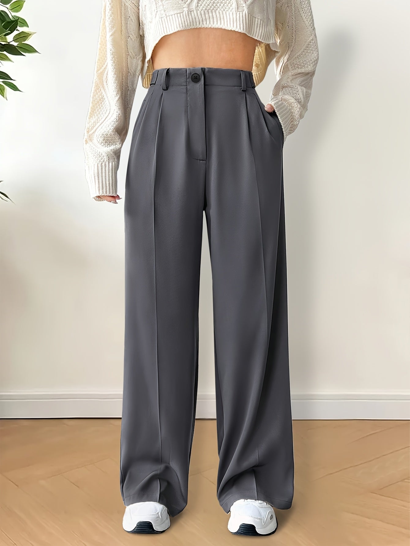 Women's Wide Leg Suit Pants Solid Color Acetate Long Length Spring Summer Fall Elegant