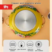 Electric Magnetic Stove Hot Pot 30cm Pure Copper Enamel Blue Red Flower Suitable for 2-3 People