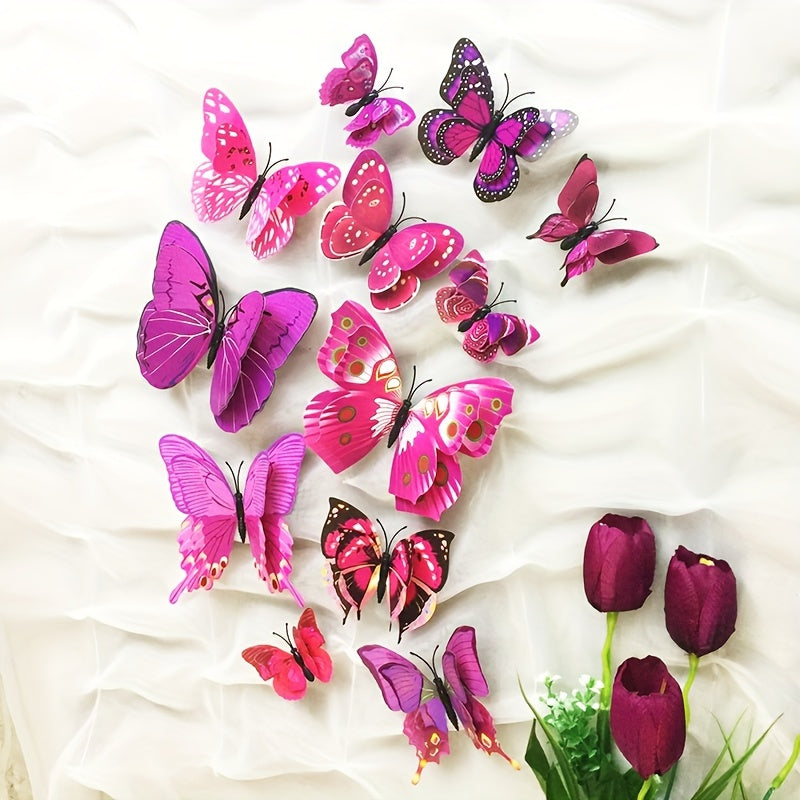 12 Pieces 3D Magnetic Butterfly Wall Stickers PVC Reusable Self-Adhesive for Home Decor
