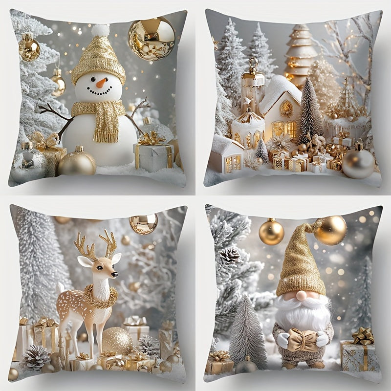 Juego de 4 fundas de almohada navideñas 45x45 cm decoración decorativa para sofá y habitación