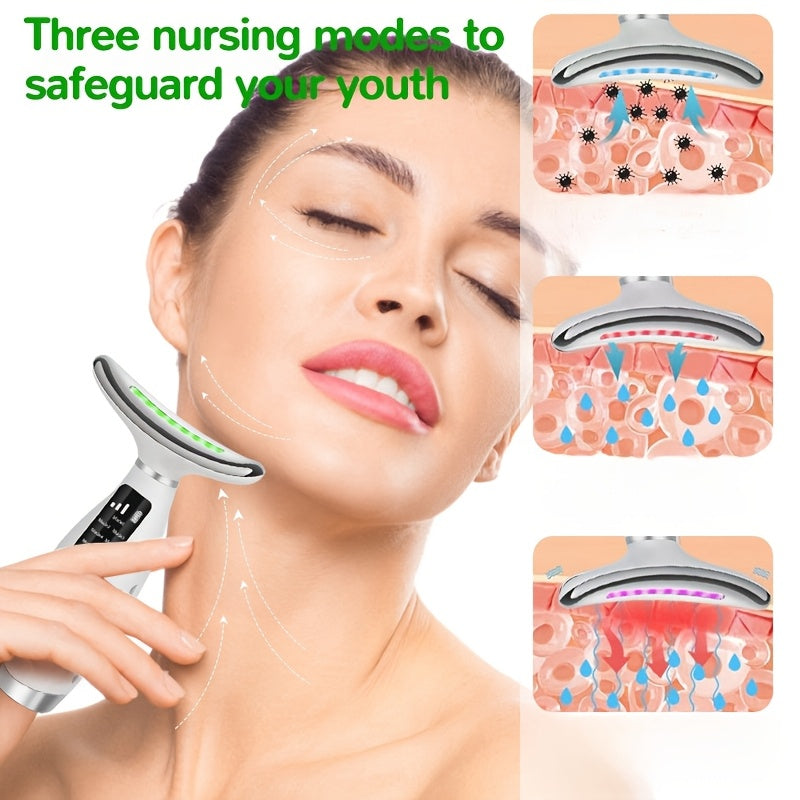 Rechargeable Lithium Polymer Facial and Neck Massager with Heating and Vibrating Functions