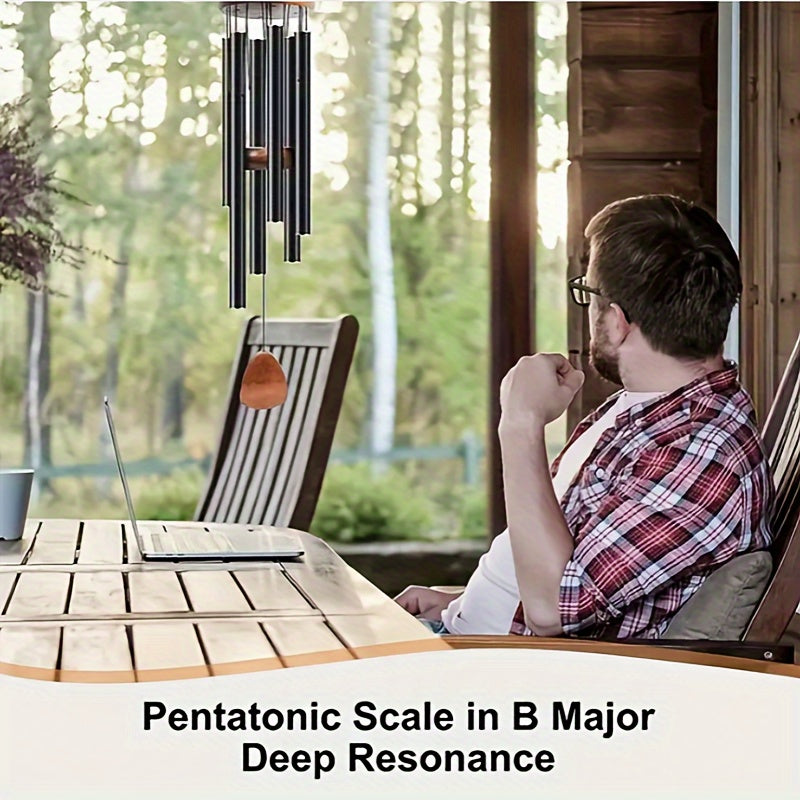 Black Solid Wood and Aluminum Tube Wind Chimes for Home Garden Decor