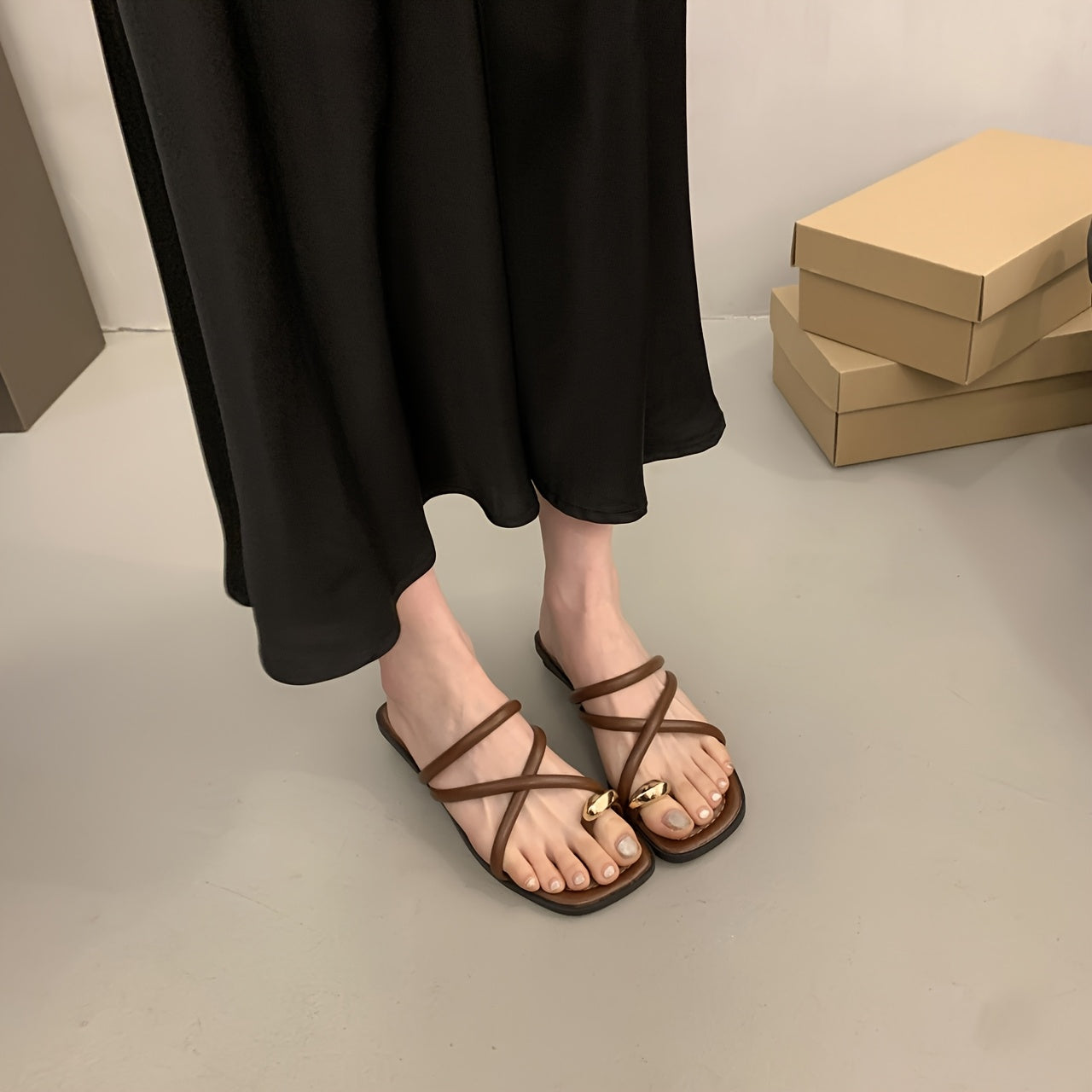 Women's Slide Sandals Open-Toe Cushioned Non-Slip Summer Casual Black White