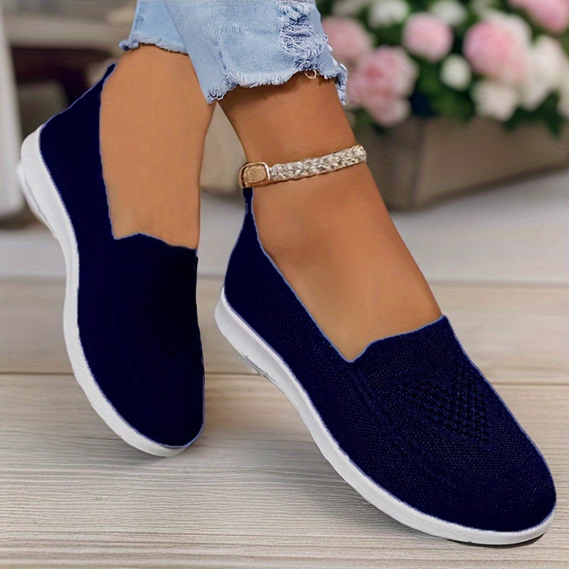 Women’s Lightweight Breathable Knit Flats Slip-On Walking Shoes Casual Allseason