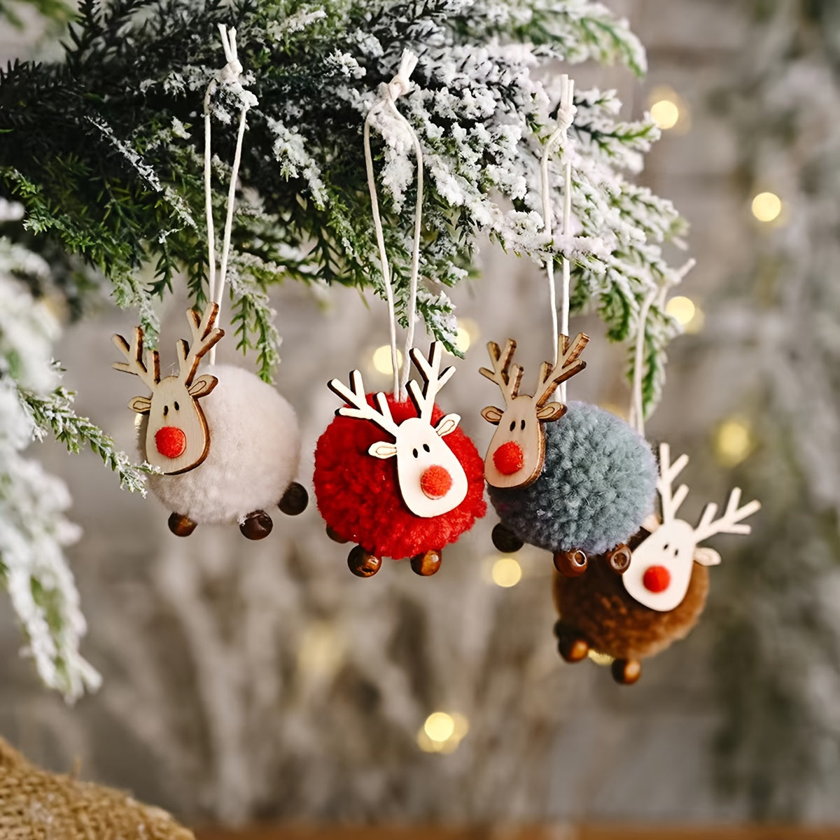 Set of 4 Sheep Plush Christmas Ornaments with Colorful Beads and Candy Bag Charms for Tree and Holiday Decor