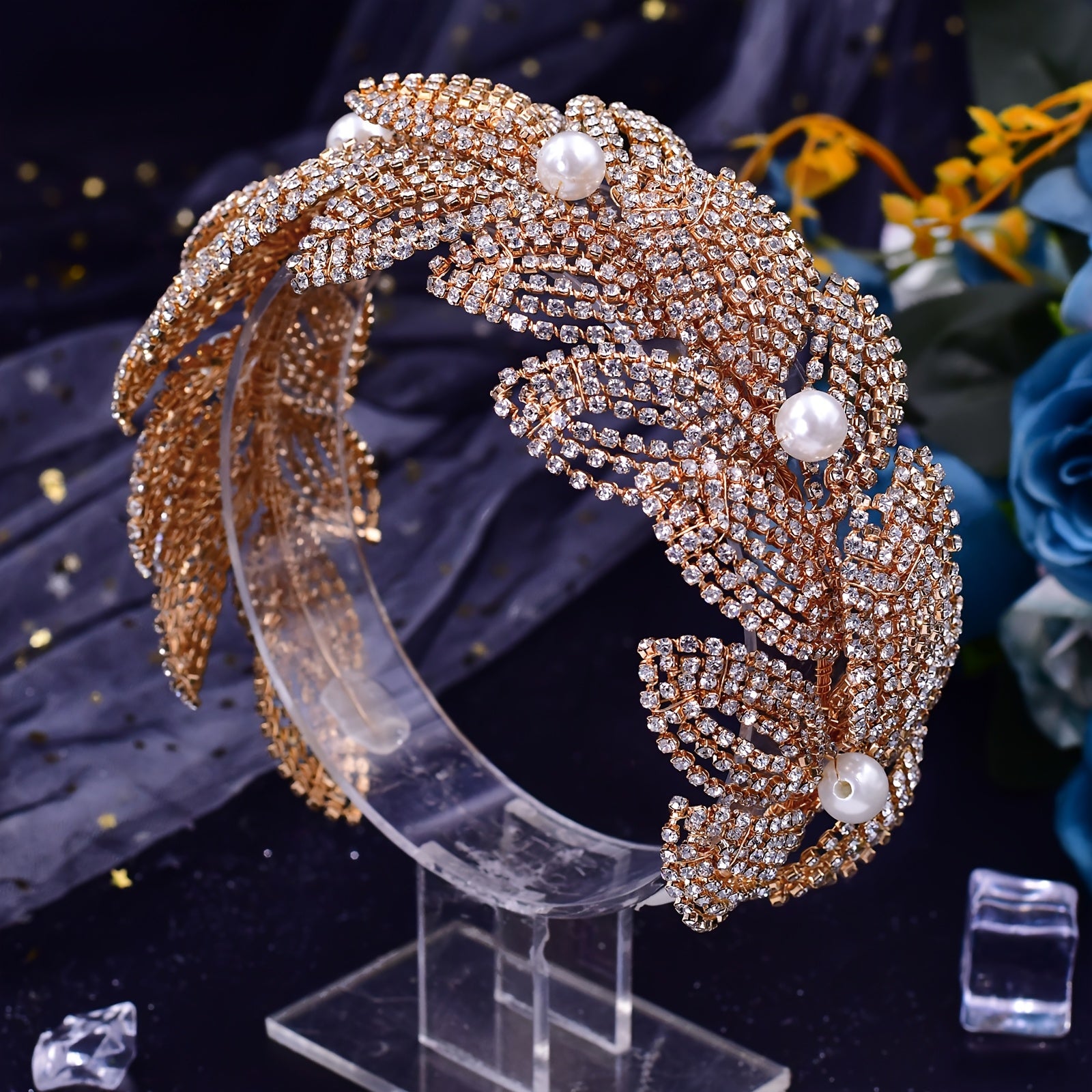 Diadema vintage de novia con perlas falsas y cristales para bodas y regalos