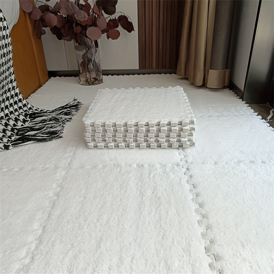 Set of 24 Interlocking Plush Carpet Tiles 29.97cm Soft Washable Floor Mats