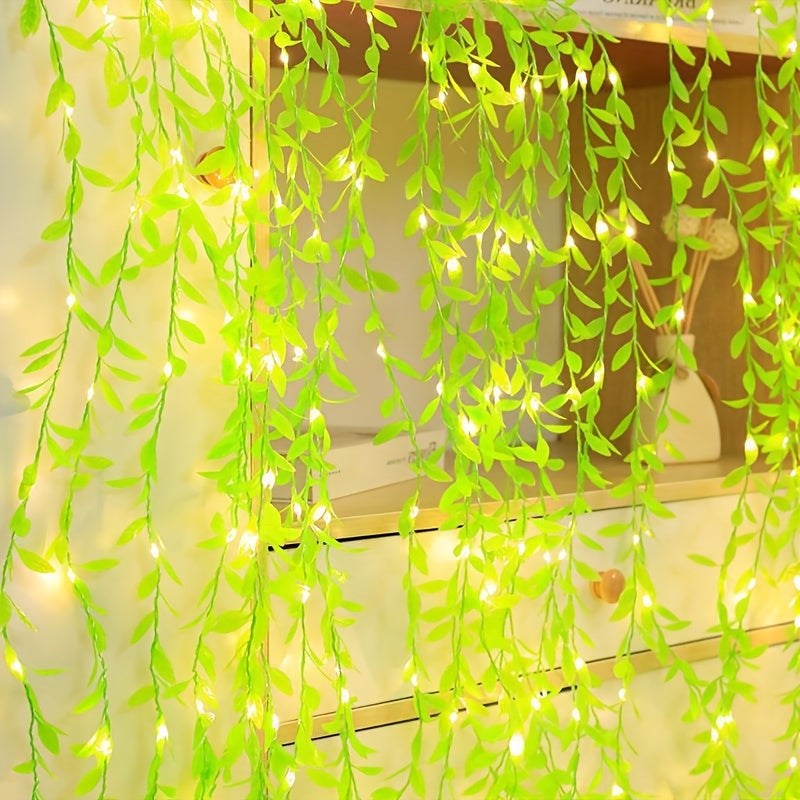 Battery-Operated LED Willow Leaf String Lights for Curtain and Plant Decor