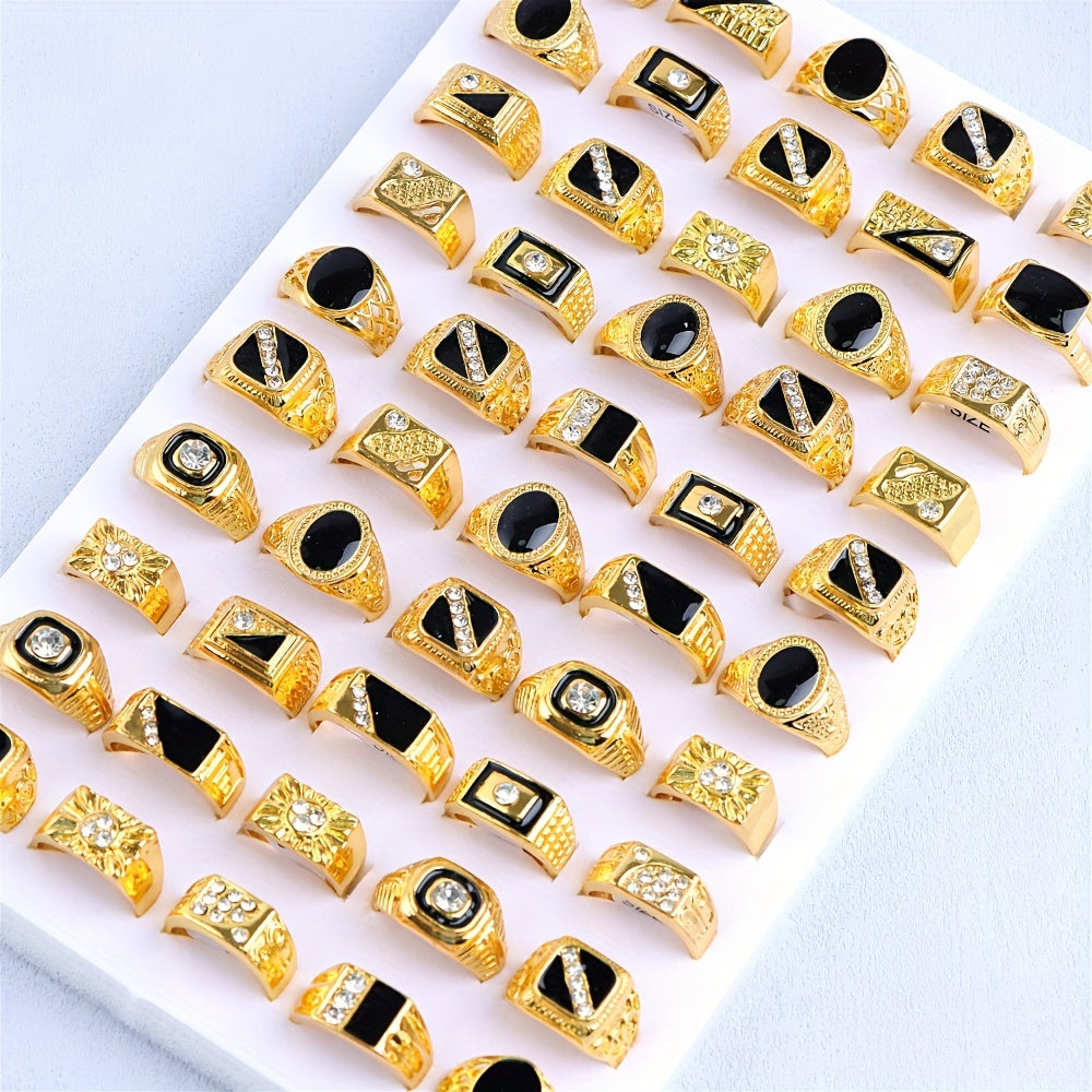 Set of 10 Black Geometric Drip Rhinestone Rings for Men and Women