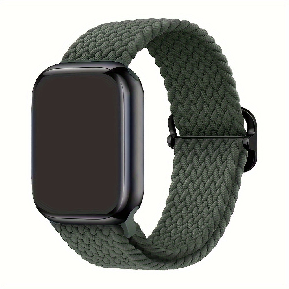 Apple Watch uchun nylon to'qilgan halqa tasmasi, moslashuvchan, elastik, suv o'tkazmaydigan va terga chidamli. Bir nechta ranglarda Ultra2/9/8/7/6/5/4/3 SE iWatch modellari uchun mos keladi. Zamonaviy va moslashuvchan.