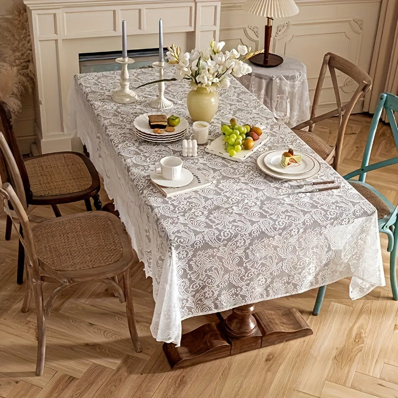 Paisley Lace Tablecloth and Rectangular Polyester Table Runner for Dining and Coffee Tables