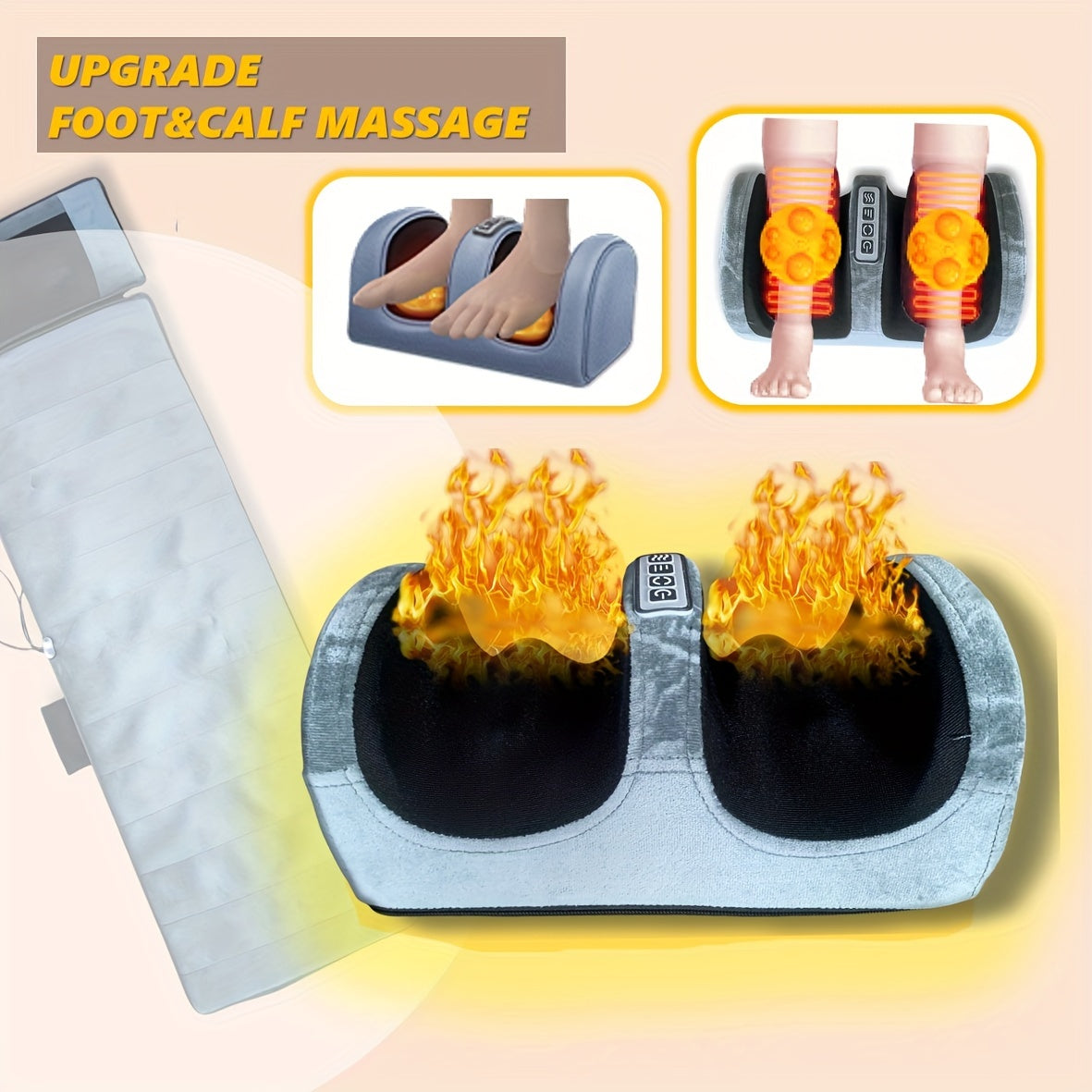 Massage Mattress with Heating, 10-Zone Vibration, Foot and Calf Massage, Grey Velvet Fabric