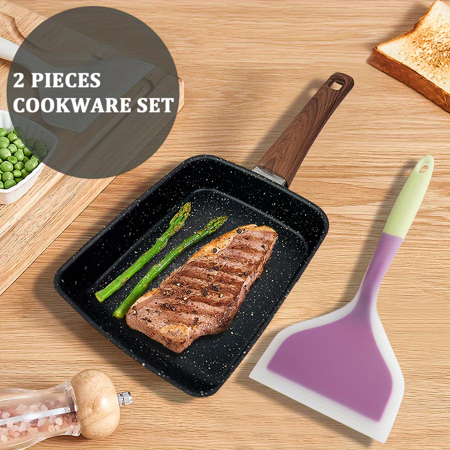 To‘g‘ri Non-stick Qozon, Sifatli Tosh Yuzasi bilan - Tuxum, Tamagoyaki va Qovurilgan Guruch Pishirish uchun Ideal. Mustahkam Oila Qozoni, Ergonomik Tutqichi va Bonus Silikon Asbobi (Rang O‘zgarishi Mumkin)