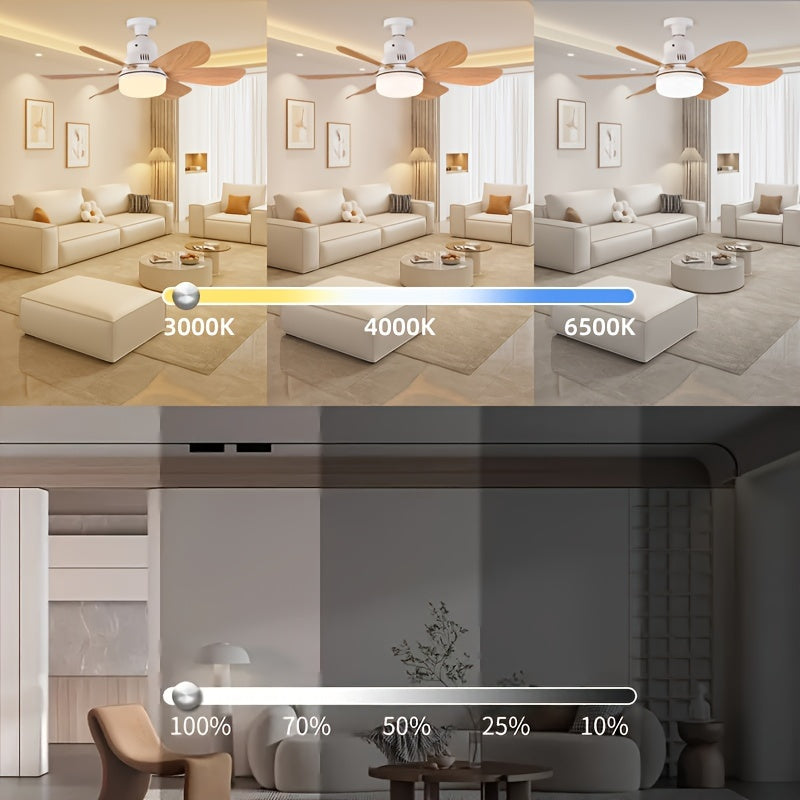 1 dona Smart Wood Grain Ceiling Fan LED Light bilan, masofadan boshqarish, sozlanadigan yoritish va tezlik, oson o'rnatish, ichki foydalanish - 85V-265V Qattiq sim bilan ulanadigan