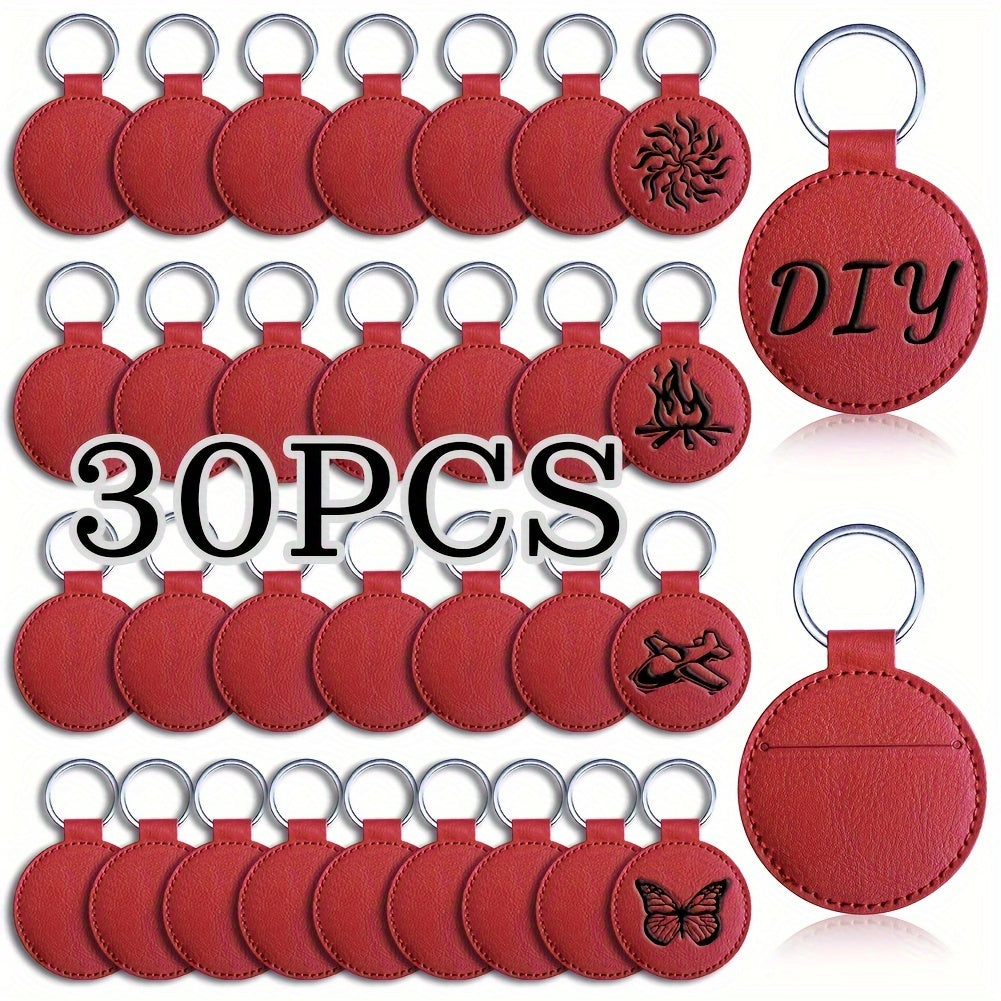 Set of 30/32 PU Leather Key Rings for Men with Laser Engraving, Backpack Keychains