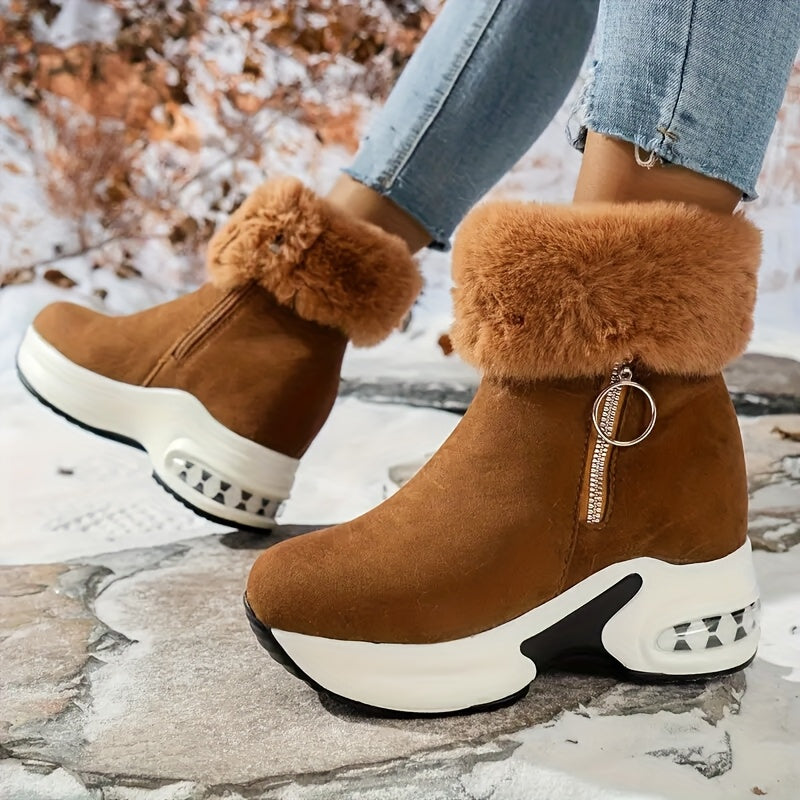 Women's Winter Ankle Boots Fleece Lined Platform Slip-On Cushioned Sole