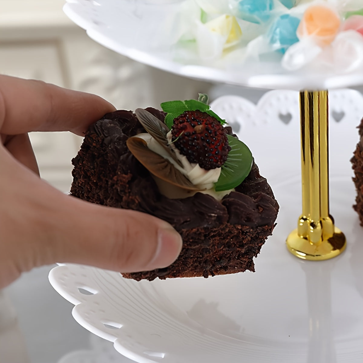 6-Piece White and Black 3-Tier Cupcake Holders Set for Weddings and Events