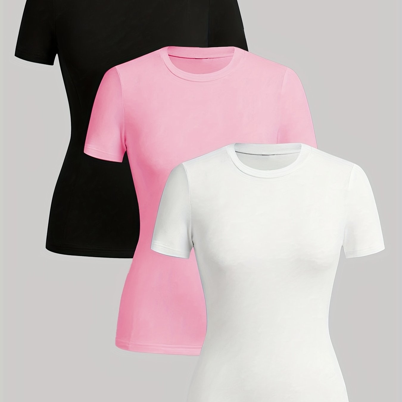 Women's Short Sleeve T-Shirt Pack Large Size Cotton Casual 3 Pack