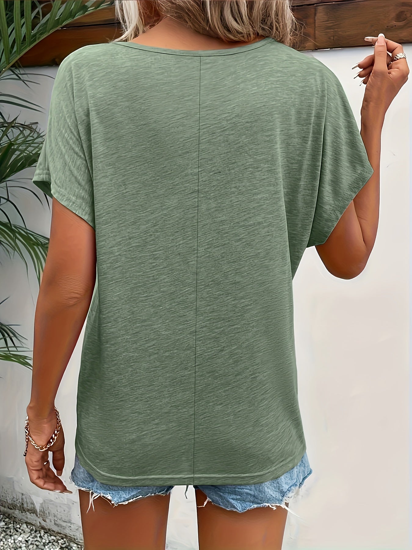 Plus Size V-Neck Solid Short Sleeve T-Shirt for Women Casual Summer