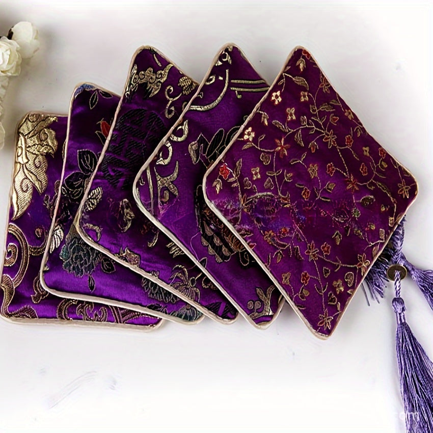 Набор сумок для украшений в стиле китайского шика с вышитым шёлковым бархатом и кисточками