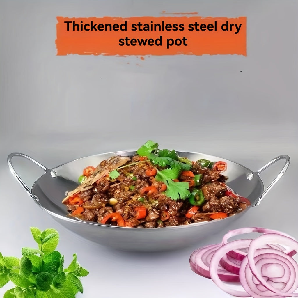 Stainless Steel Wok with Dual Handles Round Bottom for Seafood Soup Camping