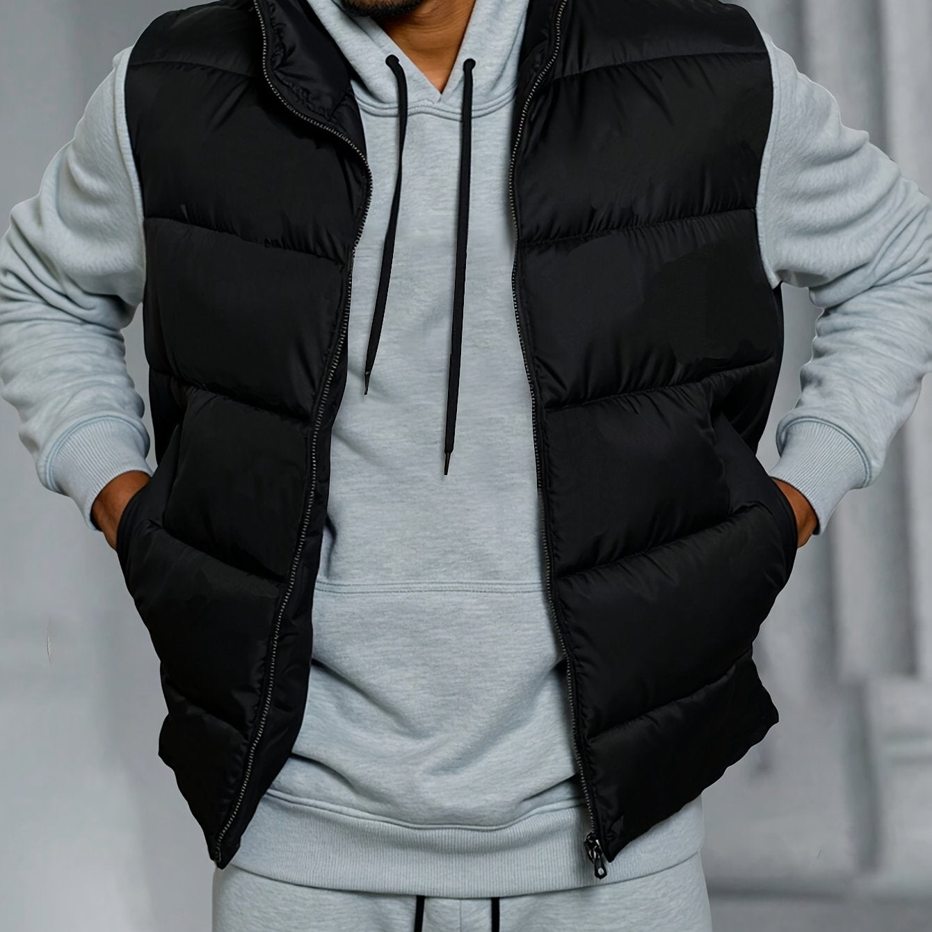 Men's Casual Stand Collar Vest Polyester Woven Sleeveless Fall Winter Outerwear