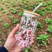 16oz Heart-Shaped Glass Cup with Lid and Straw for Coffee Milk Juice Gift