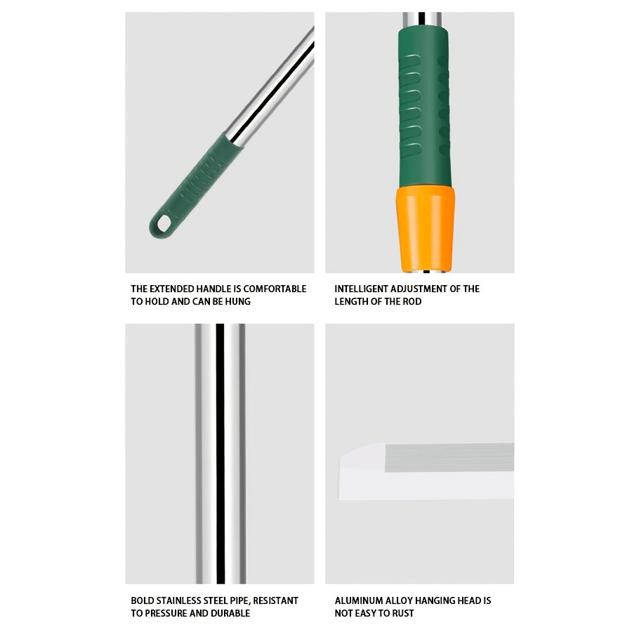 Escoba de silicona con mango extendido, cabezal giratorio, ecológica, versátil