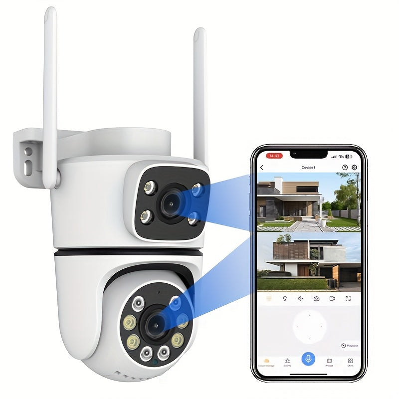 1080P Dual Lens Outdoor Security Camera with Night Vision Human Detection and Two-Way Audio