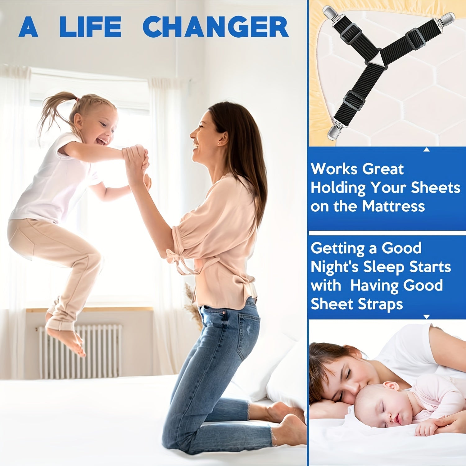 4 Pcs Adjustable Elastic Bed Sheet Holders Wrinkle-Free Bedding Straps