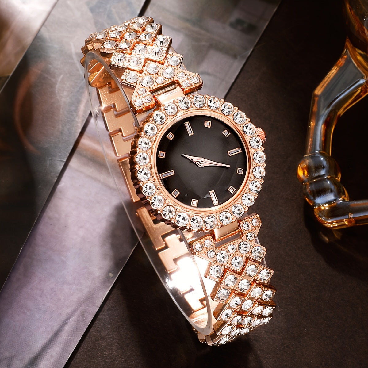 5 ta ayollar uchun retro kvarts soatlari va kristal zargarlik buyumlari to'plami