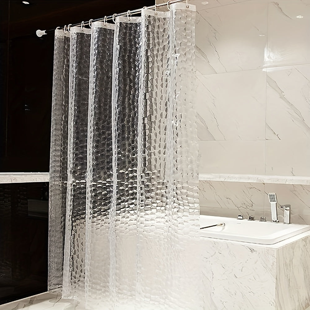 Geometric Water Cube Shower Curtain Semi-Transparent Water-Resistant Polyethylene Easy to Clean