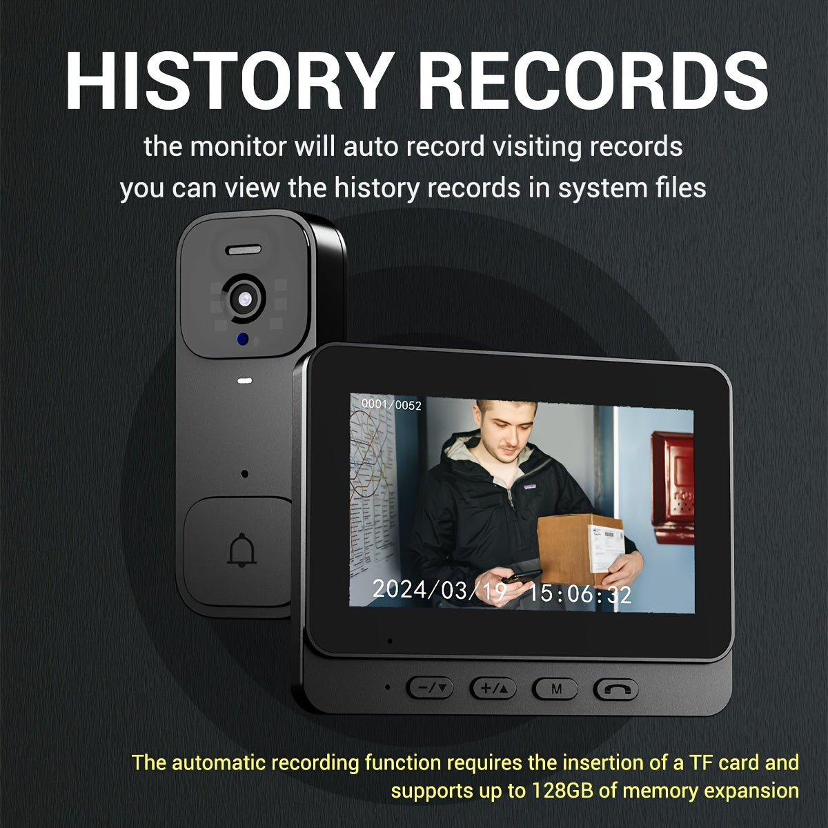 Video Doorbell Set No WiFi App Support Local Storage Up to 128GB