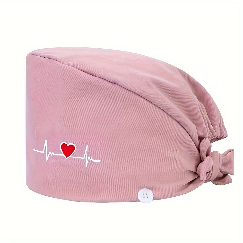 Women's Embroidered Heart Pattern Beanie Cap Made of 100% Polyester Breathable Inelastic Dust-Proof Adjustable Elastic Band
